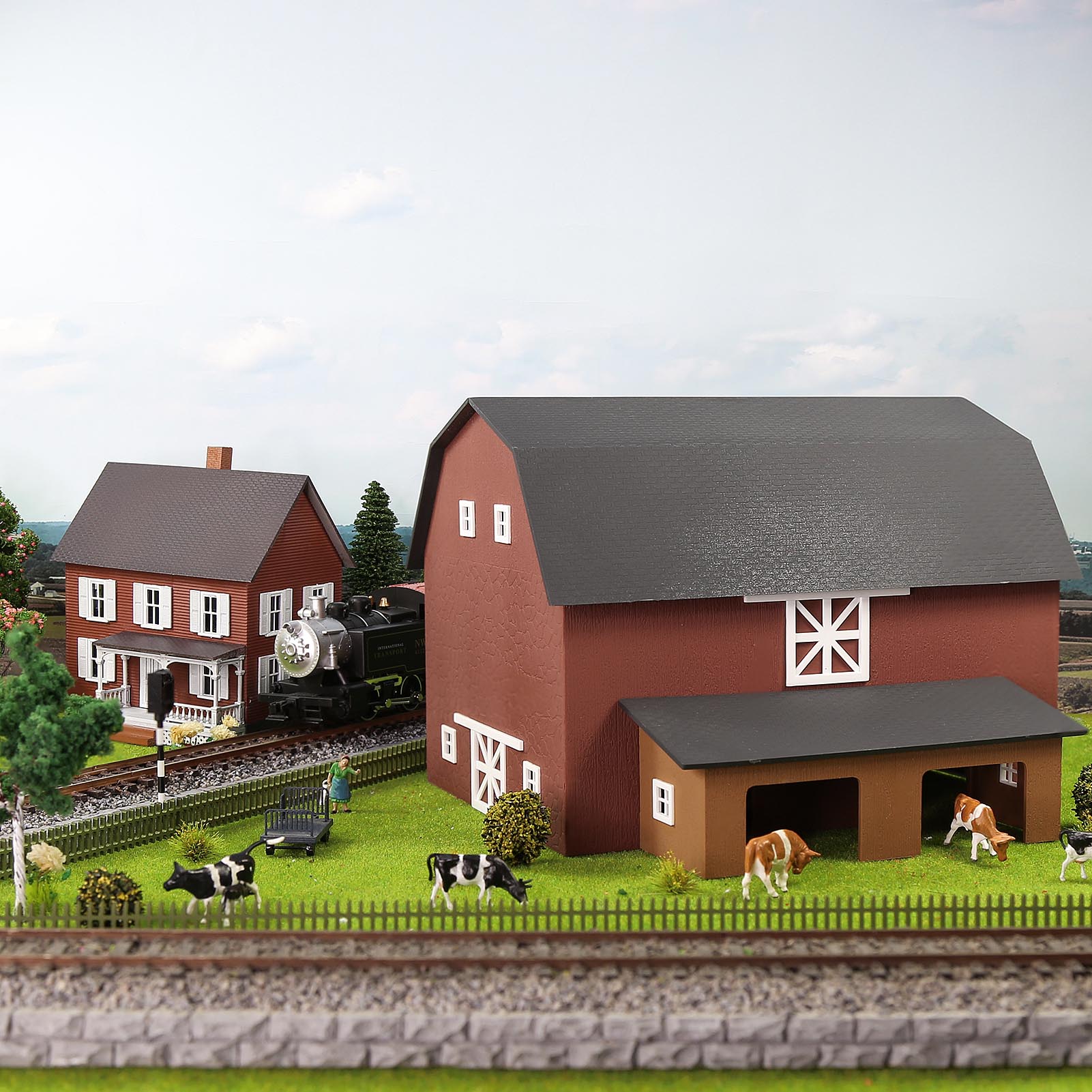 JZ8708 1 Piece HO Scale 1:87 Model Barn Cow Shed Painted Assembled