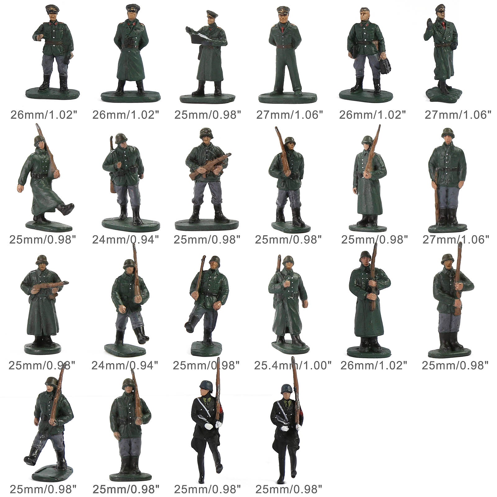 BR87 20pcs HO Scale 1:87 Model 18 Soldiers and 2 Officers Military Figures Army Men Infantry