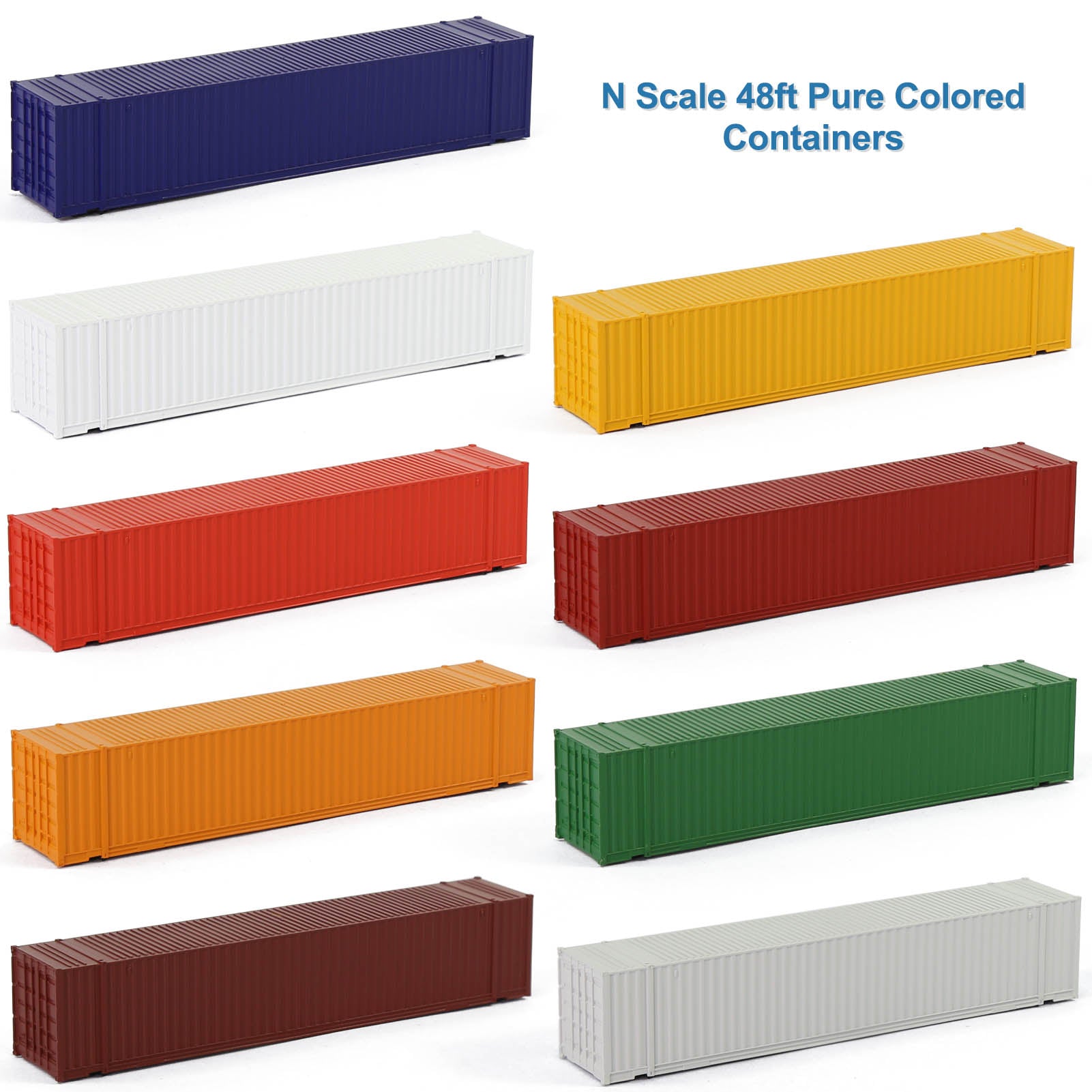 C15019 9pcs N Scale 1:160 Different Colored 48ft Blank Container Undecorated