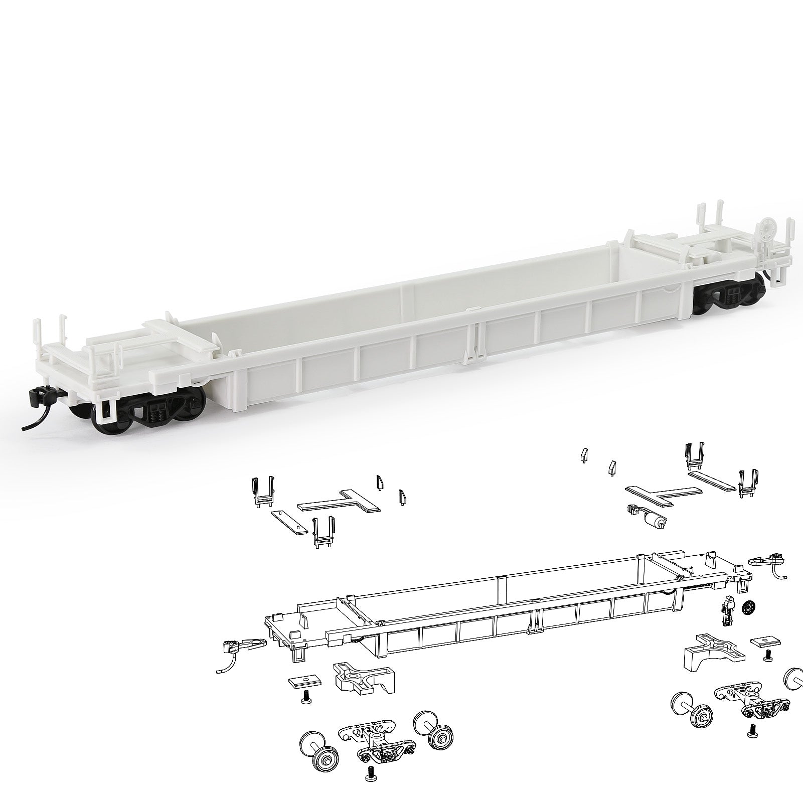 C8749JJ 1pc HO Scale 1:87 Blank Unassembled White 40' Well Car Model Wagon