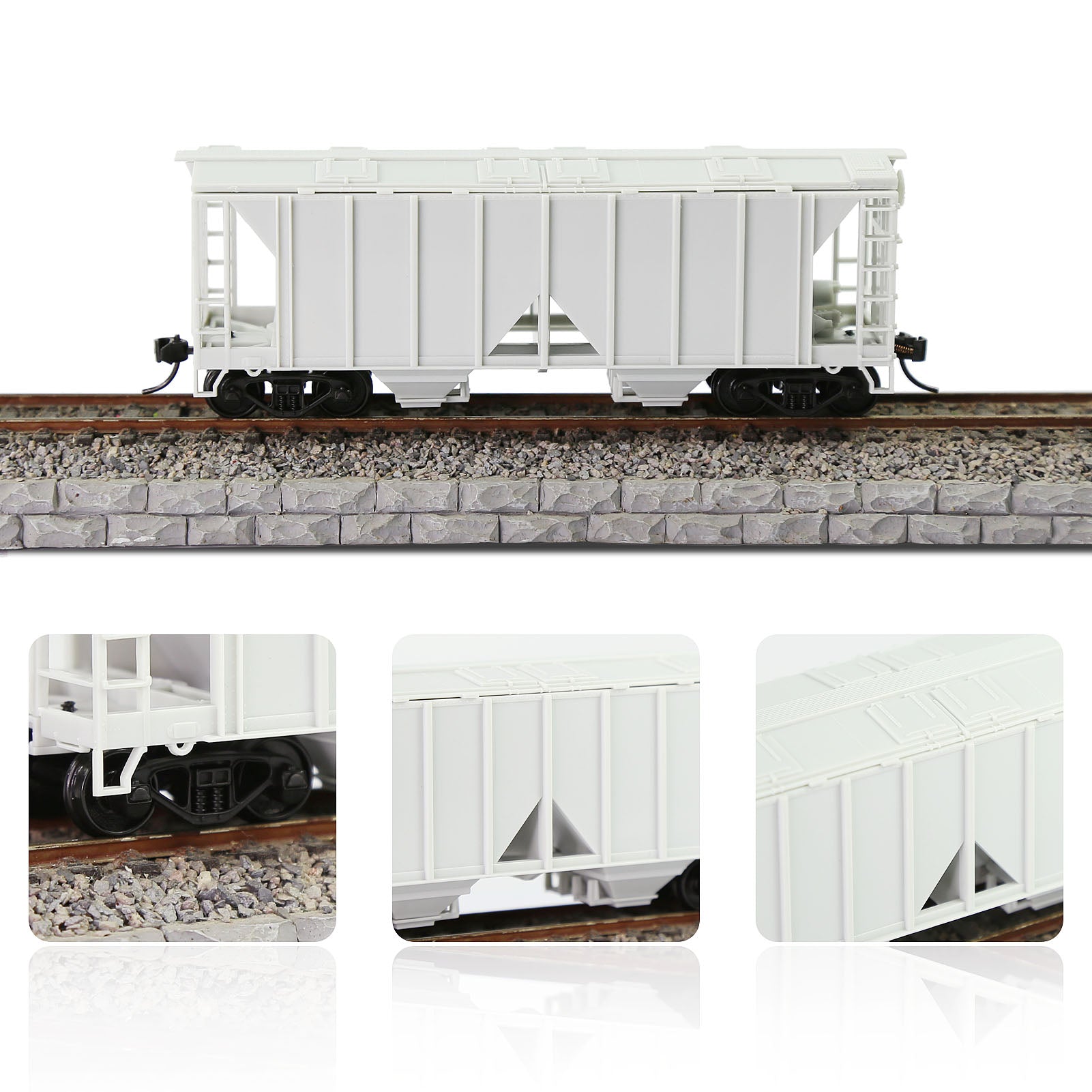 C8760JJ 1pc HO Scale 1:87 Blank Unassembled White 2-Bay Covered Hopper Car