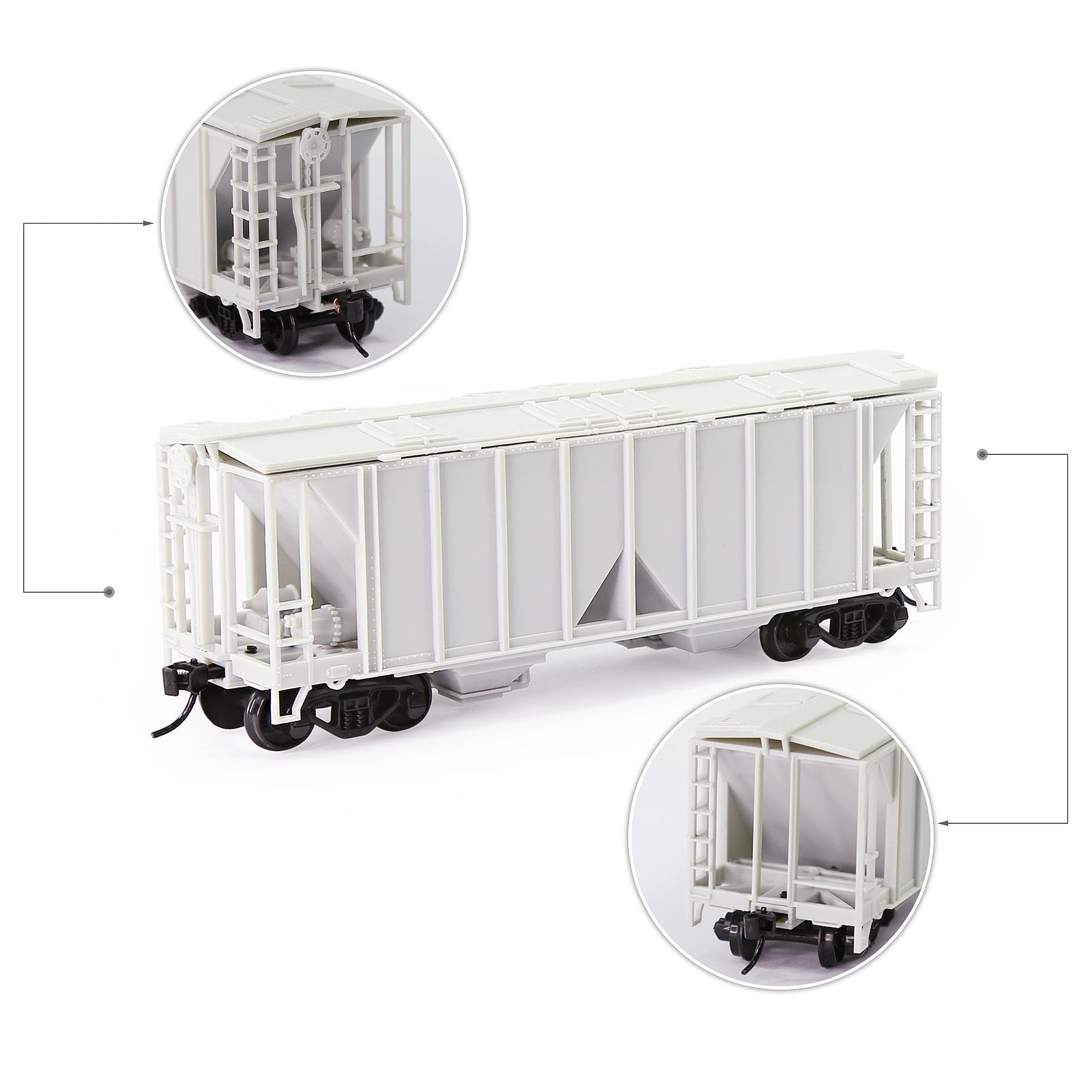 C8760JJ 1pc HO Scale 1:87 Blank Unassembled White 2-Bay Covered Hopper Car