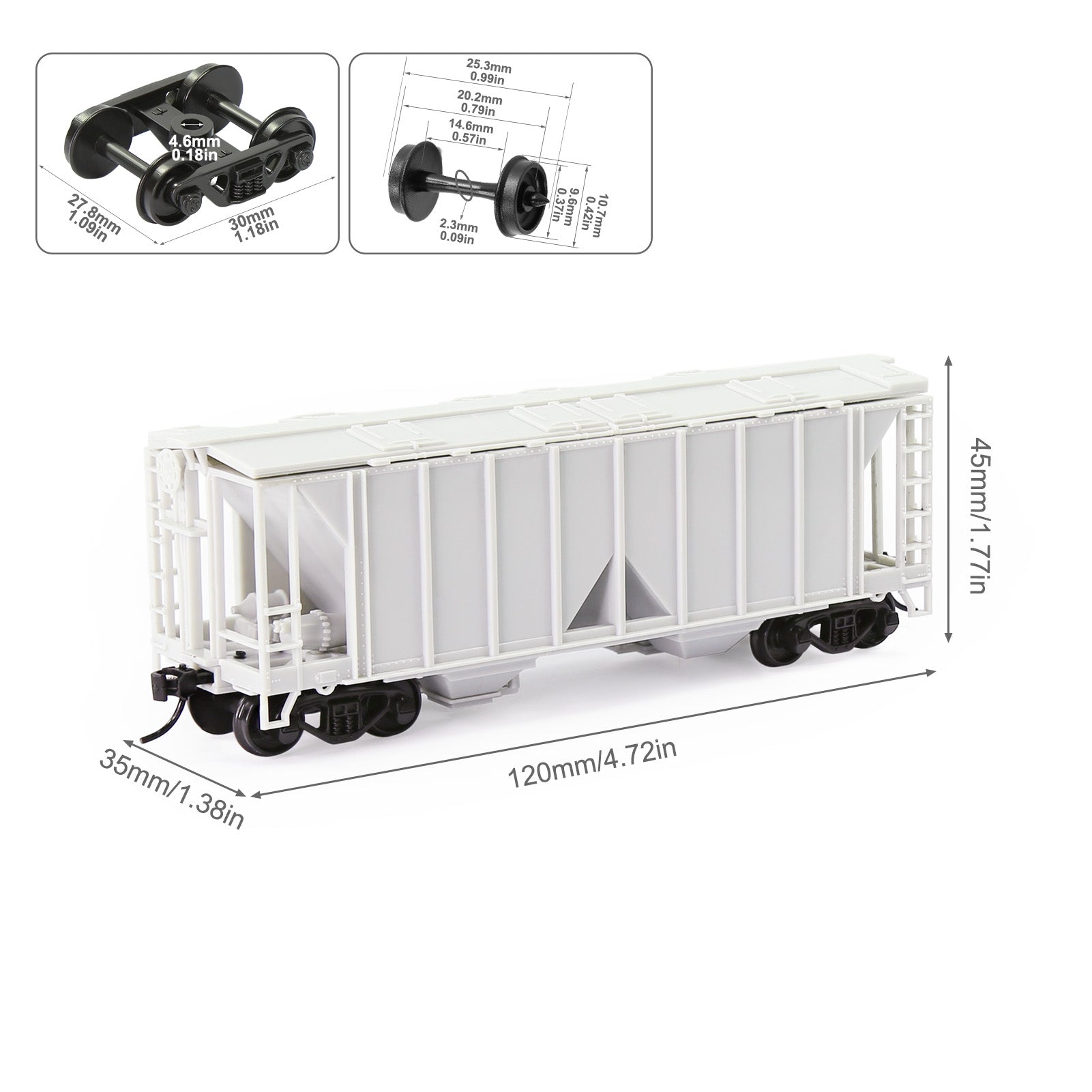 C8760JJ 1pc HO Scale 1:87 Blank Unassembled White 2-Bay Covered Hopper Car