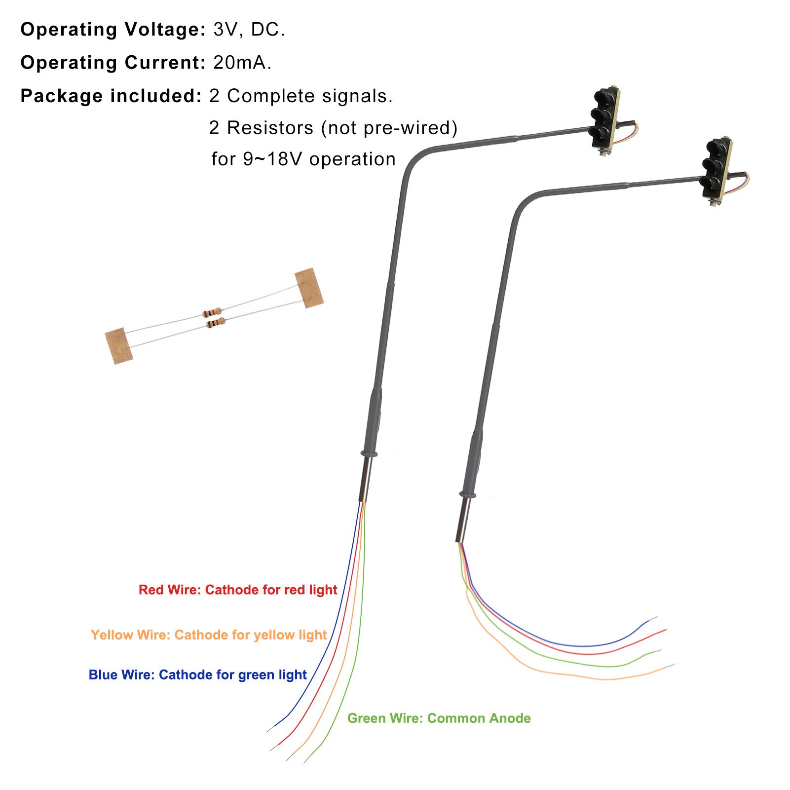 JTD15011 2pcs N Scale 1:160 Signal Motorway Crossing Right Light 3-LED