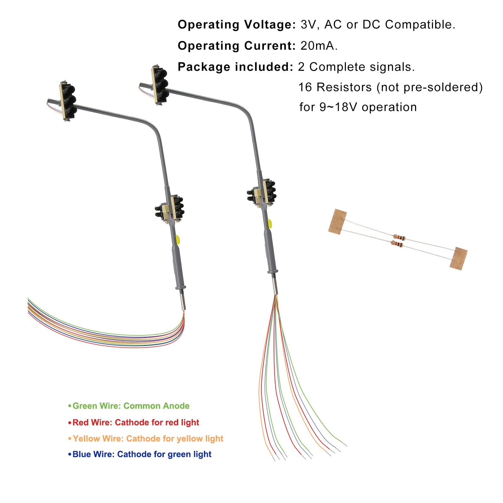 JTD15012 2pcs N Scale 1:160 Signal Motorway Crossing Right and Left Light 8-LED