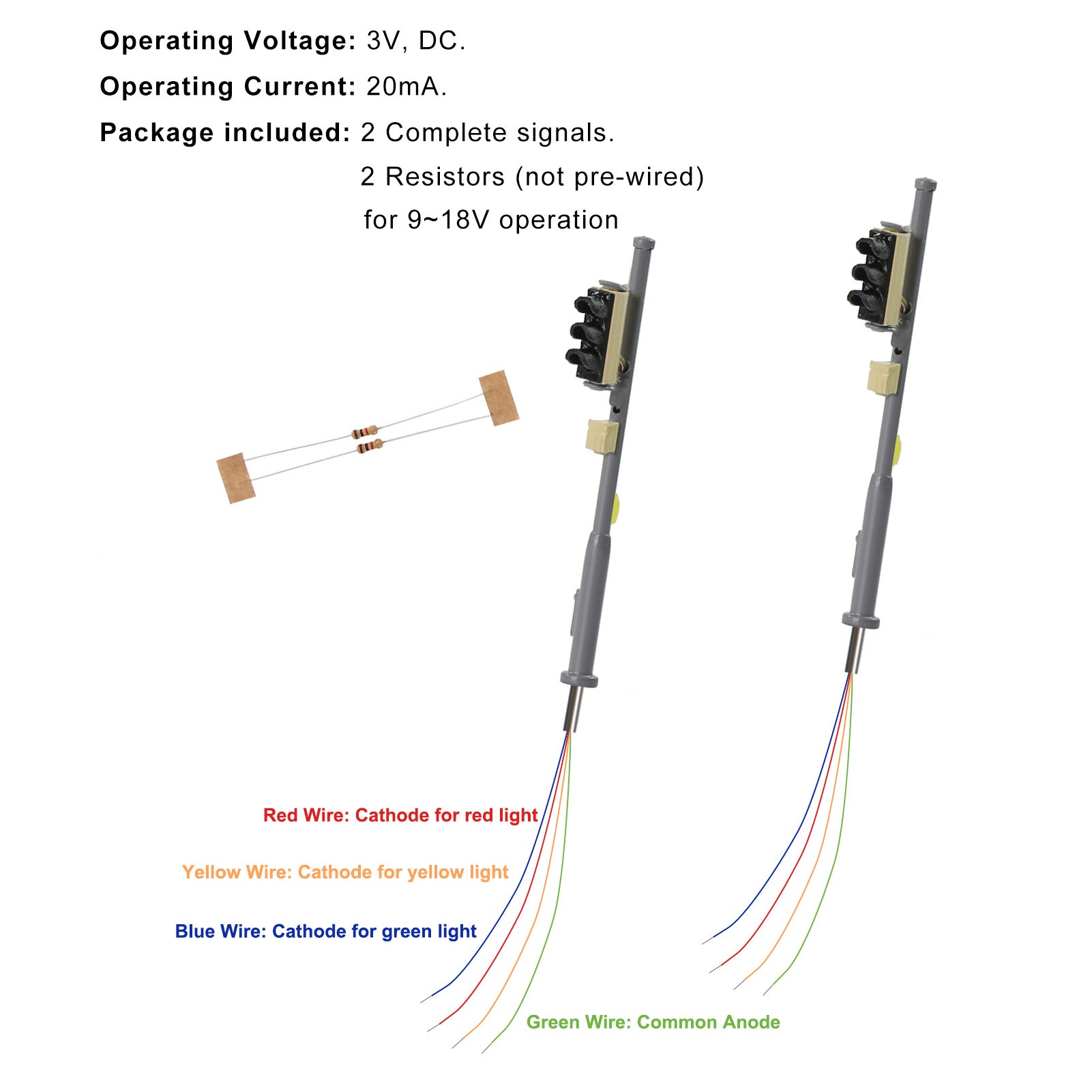 JTD1509 2 Pieces N Scale 1:160 Model Signals Track Lights LEDs