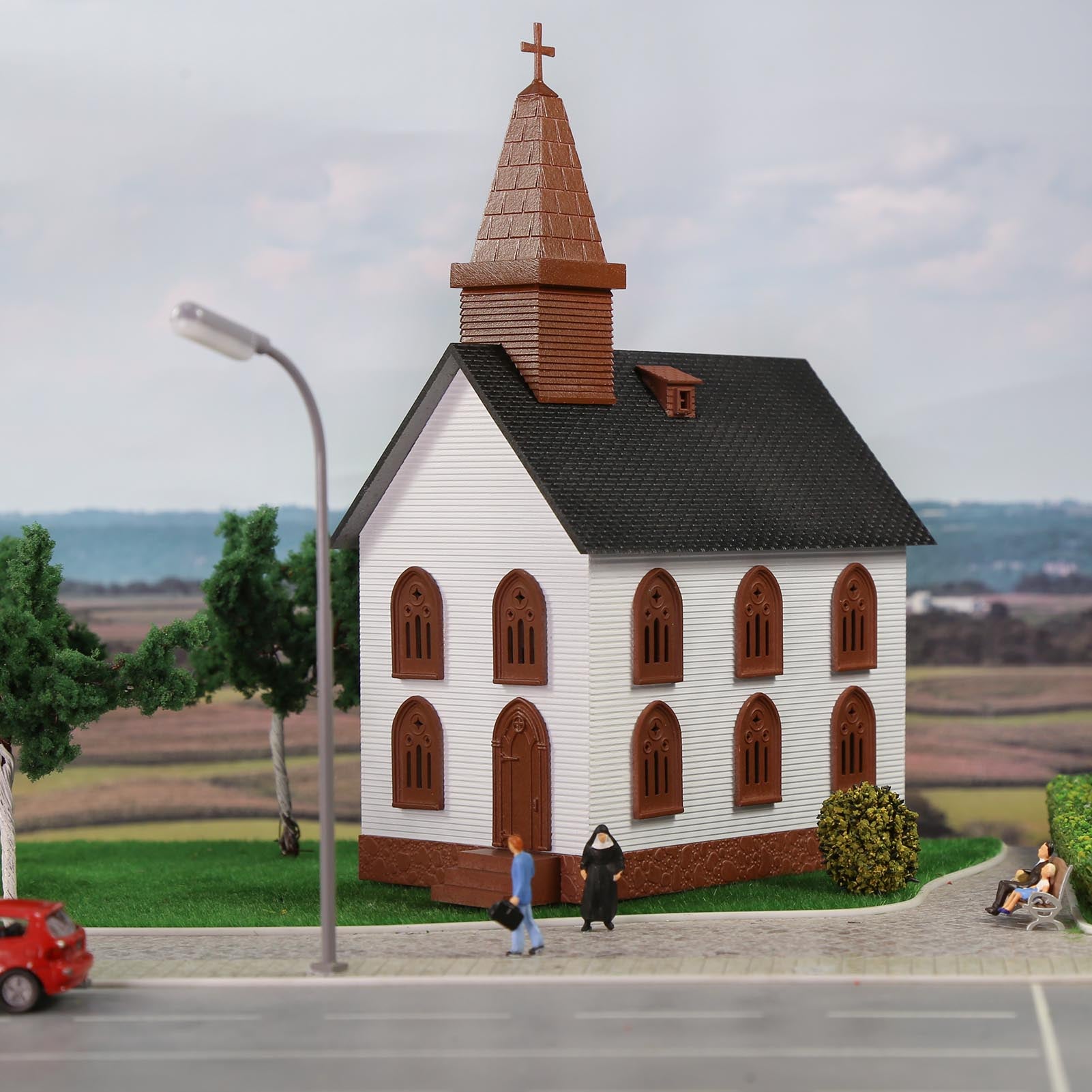 JZ8706 1 Piece HO Scale 1:87 Model Church Assembled Painted Building