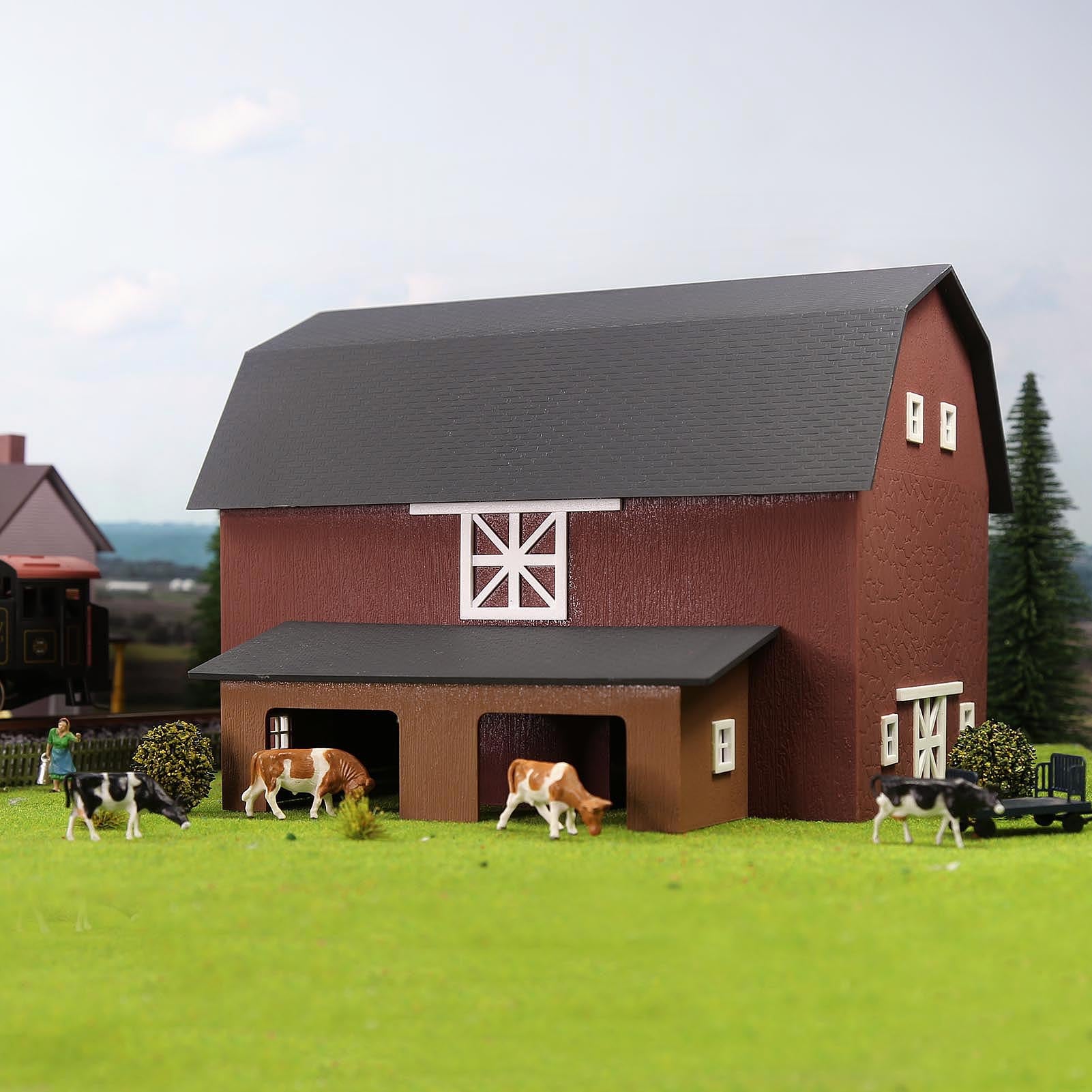 JZ8708 1 Piece HO Scale 1:87 Model Barn Cow Shed Painted Assembled
