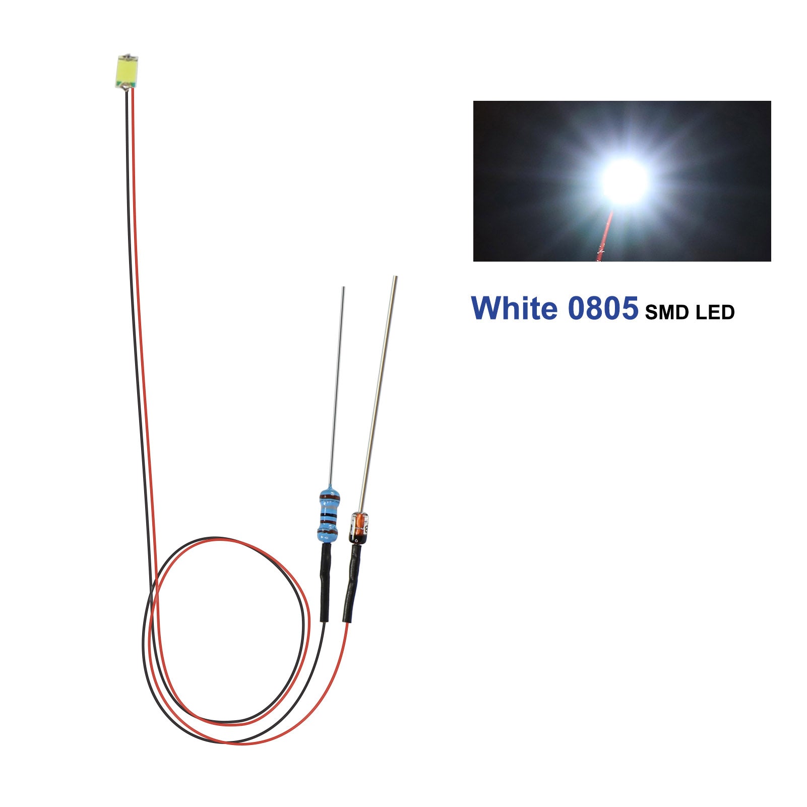 LR0805 20pcs Pre-wired 50cm Wire 0805 SMD LED Lights with Resistor Rectifier