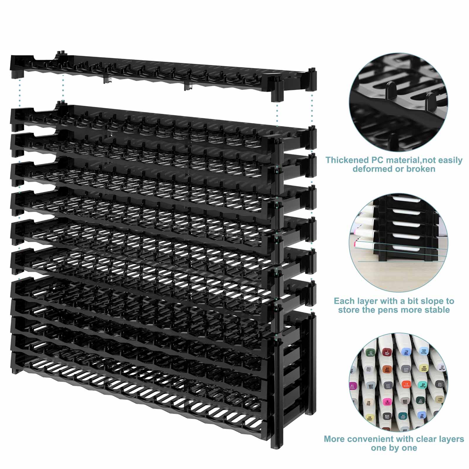 SN01 15X12 Slots Penholder Display and Storage Pen Rack for Art Marker Pens