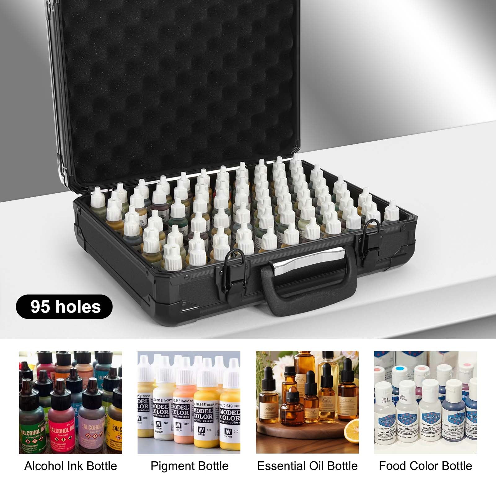 SN08 1 Unit 95 Holes Paint Bottle Storage Carrying Suitcase for Tattoo Liquids,Pigment,Alcohol Ink,Essential Oil