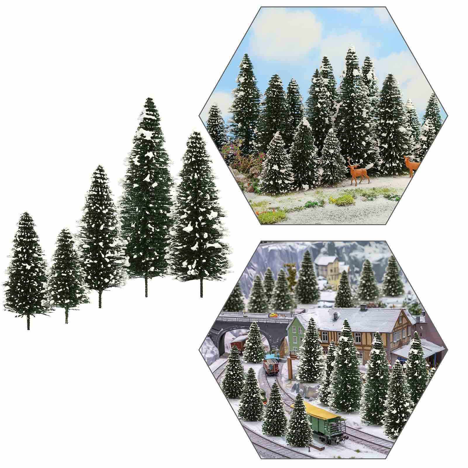 XS08 Model Snowy Pine Trees Deep Green Christmas Pines for O HO N Z Scale Xmas Layout