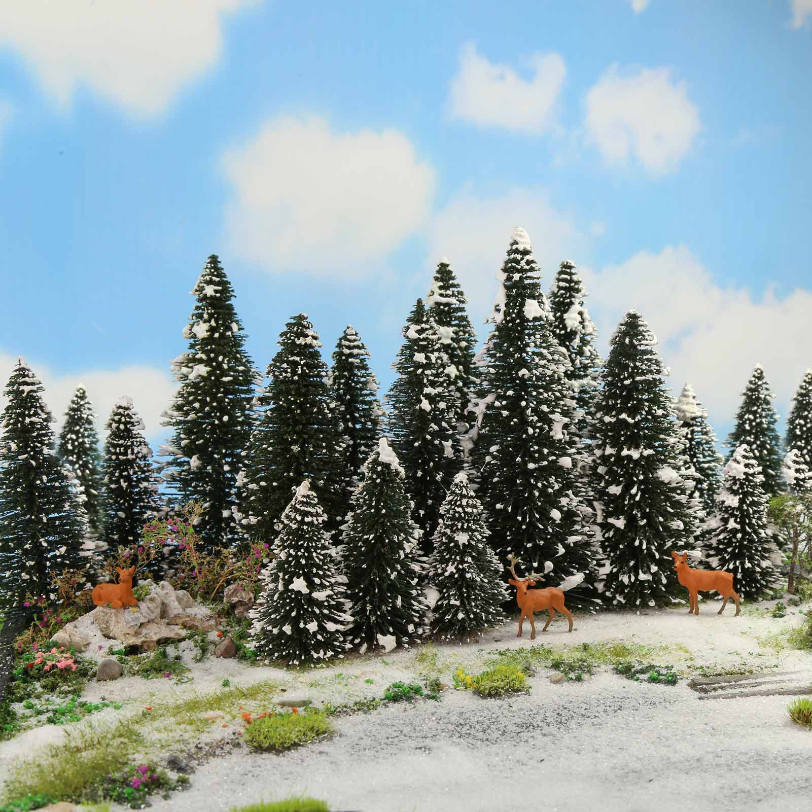 XS08 Model Snowy Pine Trees Deep Green Christmas Pines for O HO N Z Scale Xmas Layout