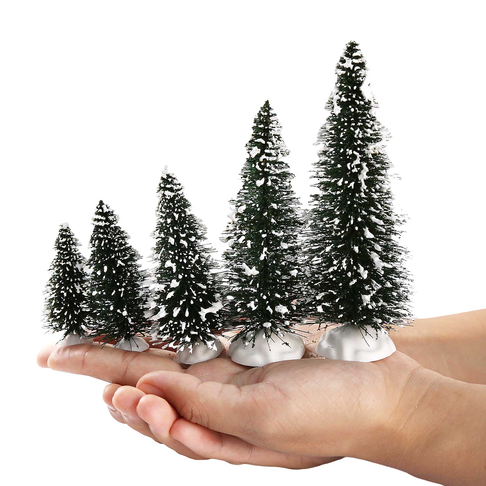 XS0804 20pcs Snowy Pine Trees Mini Christmas Trees Covered Snow with White Bases