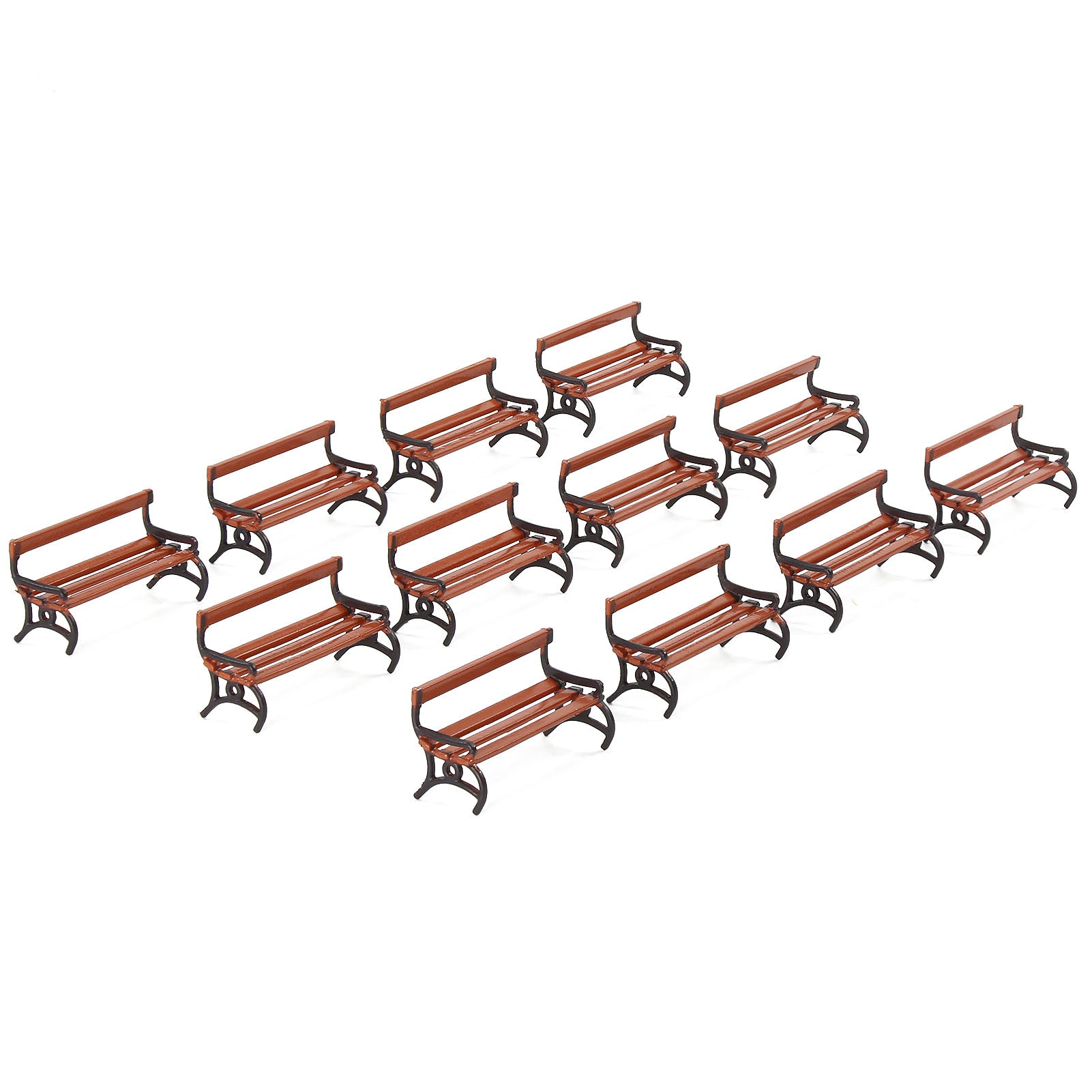 ZY37087 12pcs HO Scale 1:87 Garden Park Benches Street Platform Station Chairs