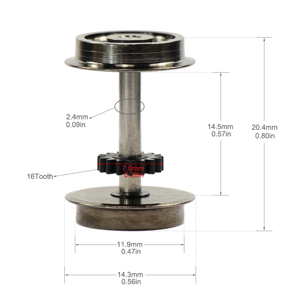 HP0187 2 Pairs HO Scale 1:87 Model Train 38'' Metal DC Wheels