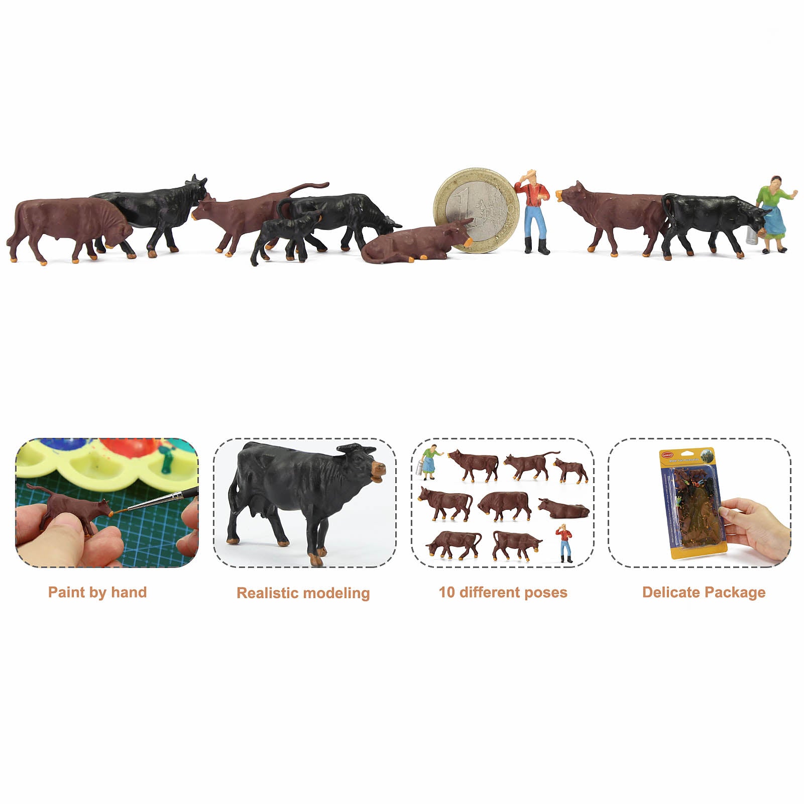 AN8723 36pcs HO Scale 1:87 Brown Black Cows Cattle Shepherd