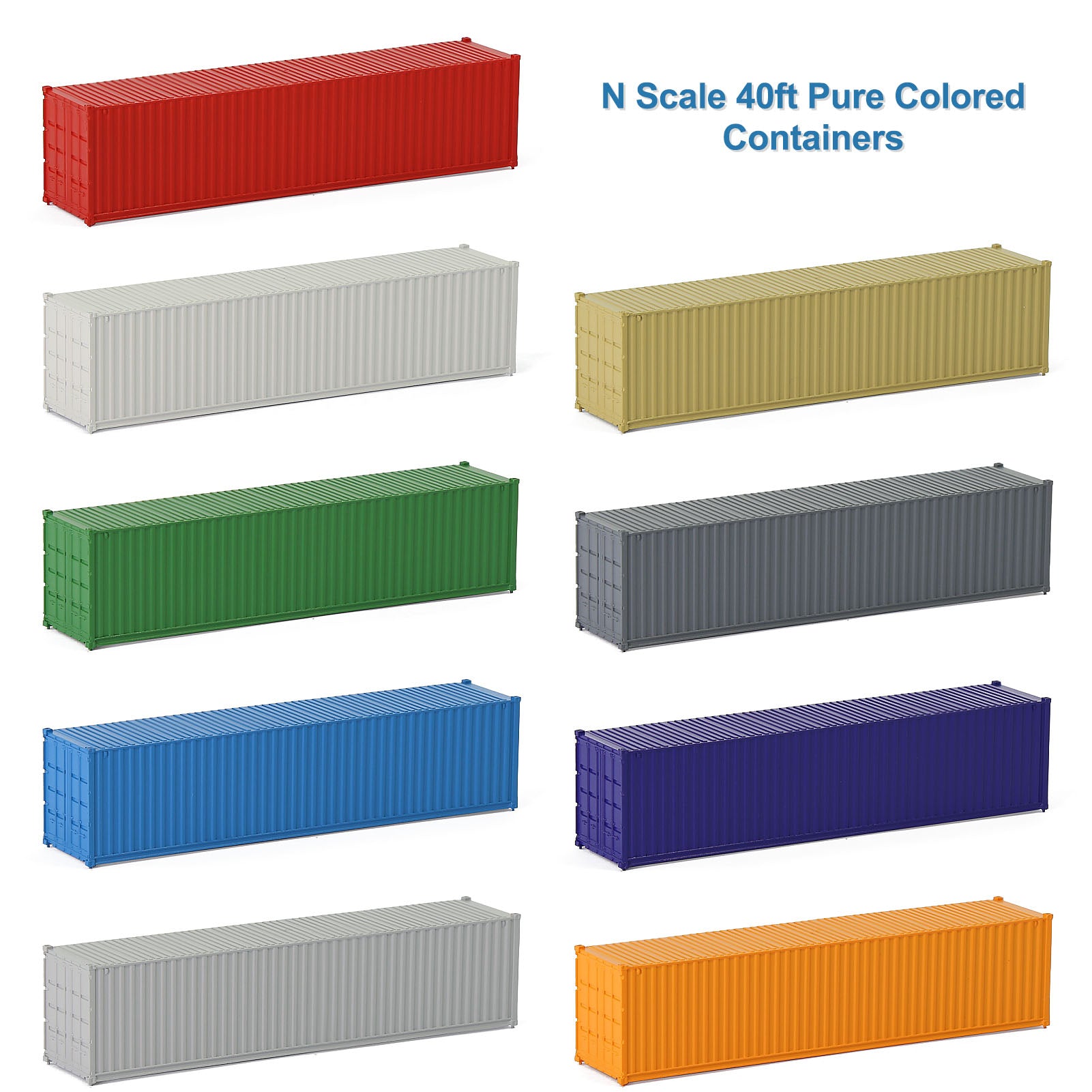 C15008 9pcs N Scale 1:160 40ft Pure Color Shipping Container